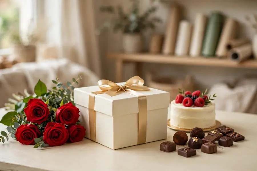 Gift box with flowers and ribbons for delivery in Rabwah